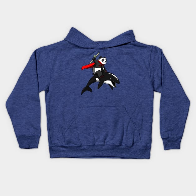 Panda Bear Riding Orca Whale Kids Hoodie by underheaven